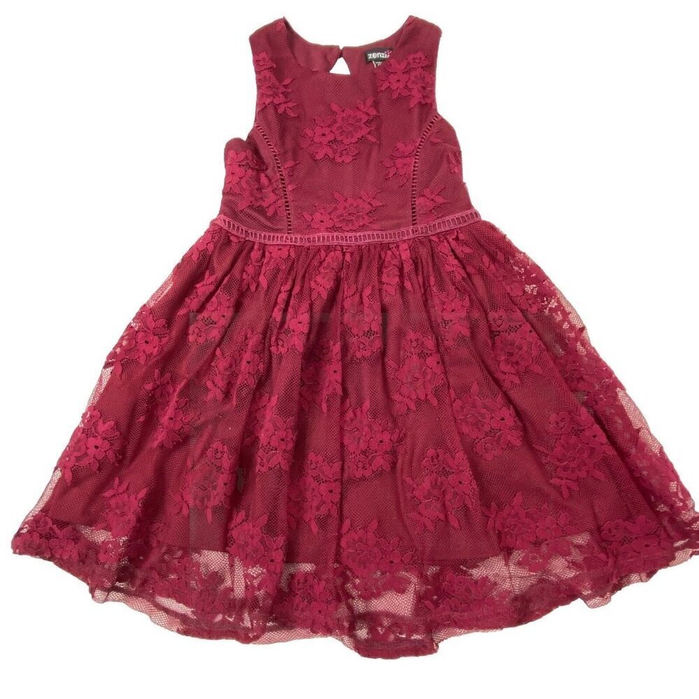 Zenzi Sleeveless Lace Dress Girls size XS 4/5 Burgundy Lined